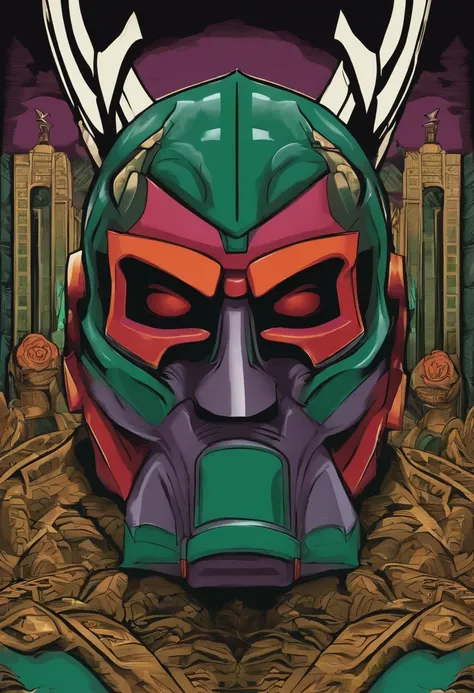 MF DOOM in a cartoon art style. Villian, Album cover