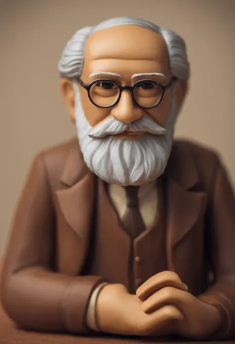 Generate an AI-generated image of a cute little figure inspired by Paulo Freire, the renowned Brazilian educator. The figure should be approximately 4 inches tall and have a friendly and approachable expression on its face, with a warm smile and kind eyes....