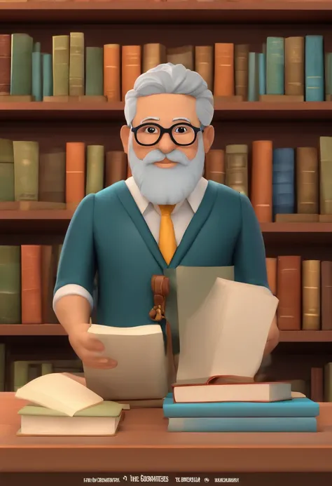 Please generate a cute 3D character inspired by an old teacher, with big grey beard and unorganized hair, glasses, inspired in Seymour Papert, educator and position it in close proximity to an anime-style avatar. The 3D character should embody the followin...