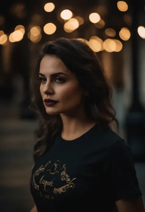 mulher gotica real de camiseta lisa preta , Bonito, Realista