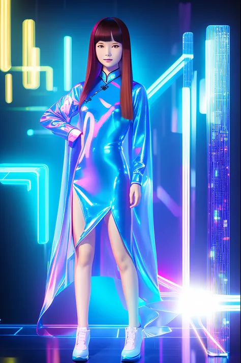 Digital girl, part hologram, saxy, Cheongsam