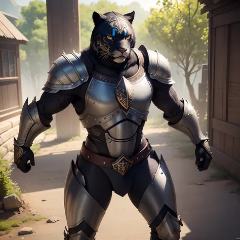 Super cute panther warrior in realistic 4K armor, full entire body,Super Detailed, Vray Display, Unrealistic engine, Midjourney Art Style.