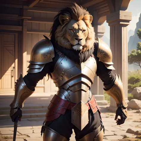 Cute lion warrior in realistic 4K armor, full entire body,Super Detailed, Vray Display, Unrealistic engine, Midjourney Art Style.