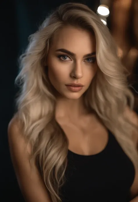 blonde woman with matching tank top and skirt posing at a night club, fille sexy aux yeux bleus, Portrait Sophie Mudd, blur background, best quality, 1girl, Portrait de Corinna Kopf, cheveux blonds et grands yeux, selfie of a young woman, ohne Maquillage, ...