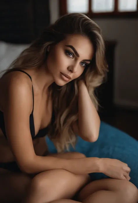 Arafed Mujer totalmente , Chica sexy con ojos azules, ultra realista, meticulosamente detallado, Retrato Sophie Mudd, cabello rubio y ojos grandes, selfie de una mujer joven, Ojos del dormitorio, Violeta Myers, sin maquillaje, Maquillaje natural, staring d...