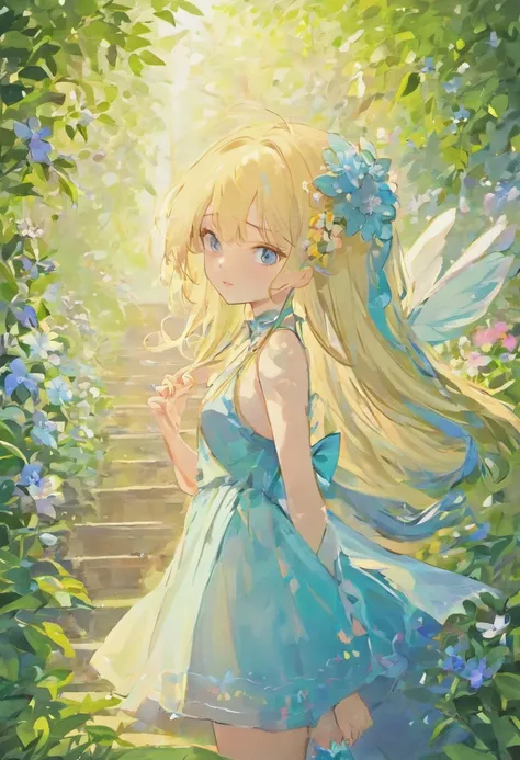 Anime girl with long hair and blue eyes in flower garden, anime goddess, Seductive Anime Girl, Smooth Anime CG Art, Beautiful anime girl, Anime visuals of cute girls、 Beautiful anime, Cute anime waifu in a nice dress, ethereal anime, 1little girl