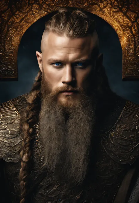 ragnar lothbrok, olhos claros brilhantes, Biomechanicals, estranho, assustador, Pesadelo, cores muito brilhantes, light particles, com luz brilhante, Mshiff, Arte do papel de parede, Papel de parede UHD