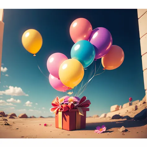 Flowers and balloons as a gift