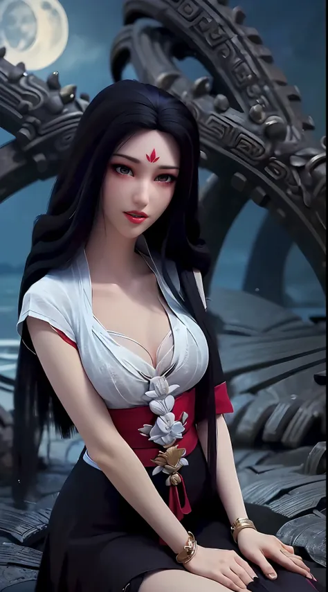 "1 beautiful girl, ((wearing red hanfu, white chest shirt:1.6)), low cut shirt, ((long black hair:1.8)), ((most beautiful and detailed hair jewelry:1.8)), sexy vintage style, Super cute little face Extremely beautiful face, thin eyebrows, the most beautifu...