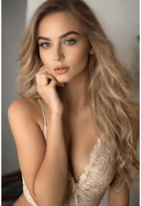 oman with matching tank top and panties, fille sexy aux yeux bleus, Portrait Sophie Mudd, Portrait de Corinna Kopf, cheveux blonds et grands yeux, selfie of a young woman, ohne Maquillage, maquillage naturel, Look directly into the camera, Visage avec Artg...