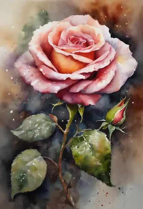 a rose painting with a splatter background and spray paint effect, by Eugeniusz Zak, watercolor art, by Károly Lotz, watercolor painting, watercolor painting style, watercolor detailed art, by Reuben Tam, watercolor digital painting, watercolor , masterful...