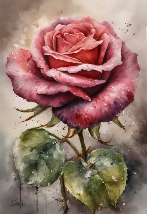 a rose painting with a splatter background and spray paint effect, by Eugeniusz Zak, watercolor art, by Károly Lotz, watercolor painting, watercolor painting style, watercolor detailed art, by Reuben Tam, watercolor digital painting, watercolor , masterful...