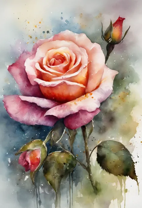 a rose painting with a splatter background and spray paint effect, by Eugeniusz Zak, watercolor art, by Károly Lotz, watercolor painting, watercolor painting style, watercolor detailed art, by Reuben Tam, watercolor digital painting, watercolor , masterful...