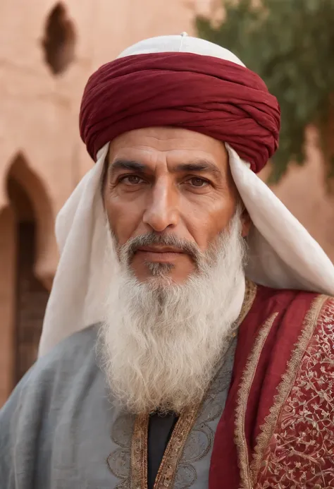 old man, Protector leader, With a long white beard and fair skin, Wearing full Moroccan uniform, strong body,Looking at the screen. highs quality, A 4K resolution, A highly detailed, and realistic pictures, Capture every intricate detail. The artwork resem...