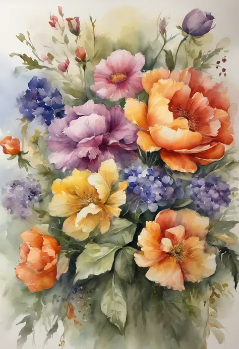 a painting of a bunch of flowers with watercolor paint, detailed watercolour, botanic watercolors, watercolor detailed art, canvas art print, detailed flowers, highly intricate, watercolor artwork of exotic, watercolor illustration, watercolor painting sty...