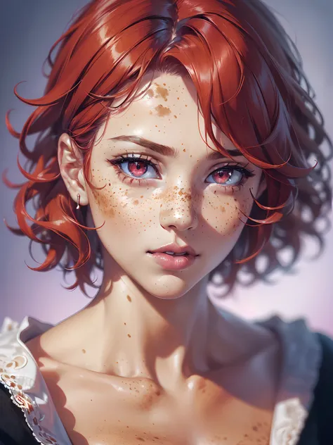 ((portrait)), (ultra high res,photorealistic,realistic,best quality,photo-realistic), (((high detailed skin))),(real person,photograph), (8k, raw photo, best quality, masterpiece),(((1 mature woman, 40 years old))), (bob cut), (curly red hair), (red eyes),...