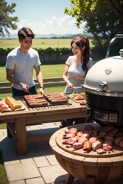 Family having a barbecue