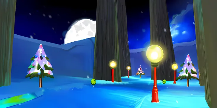 christmas in space trees moon balloons snow road street lights starry sky