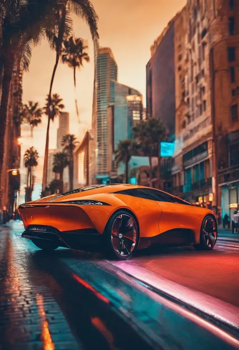 voiture volante dans une ville futuriste