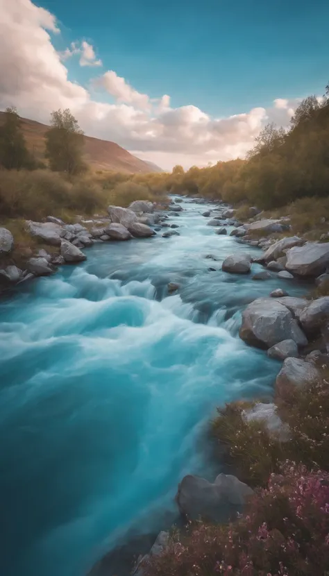 (magical pretty sky blue stream overlay scene), (sky), (clouds), soft lighting, clean background, beautiful sky scenery, masterpiece, high quality, beautiful graphics, high detail,painted by Thomas Kincaid, artstation, sharp focus, inspiring 8k wallpaper,