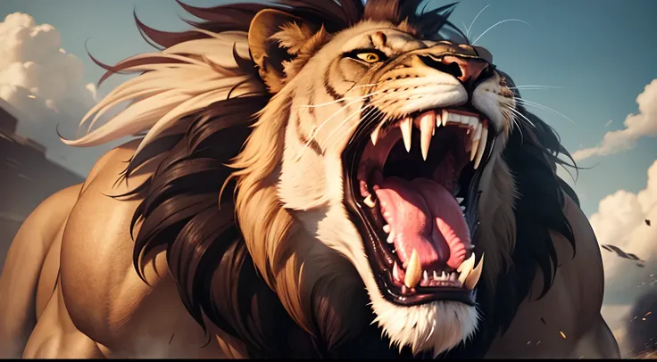 Big, Mature, Masculine, Lion, Open Mouth, Aggressive, Angry, Menacing