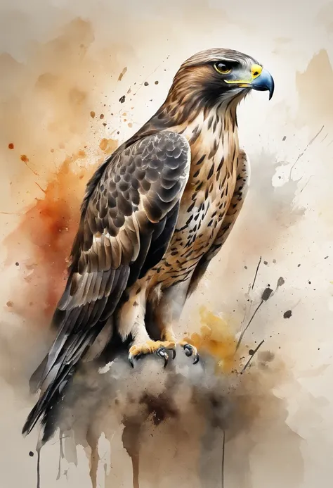 painting of a hawk with a splatter background and spray paint effect, by Eugeniusz Zak, watercolor art, by Károly Lotz, watercolor painting, watercolor painting style, watercolor detailed art, by Reuben Tam, watercolor digital painting, watercolor , master...