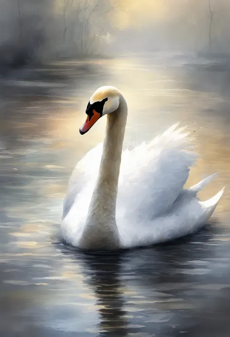 painting of a swan floating on water with a splashing background and spray paint effect, by Eugeniusz Zak, watercolor art, by Károly Lotz, watercolor painting, watercolor painting style, watercolor detailed art, by Reuben Tam, watercolor digital painting, ...