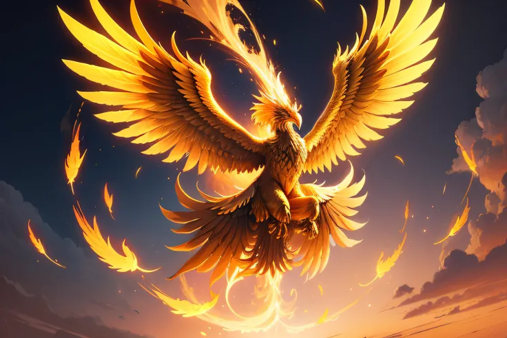 Golden phoenix spreading wings