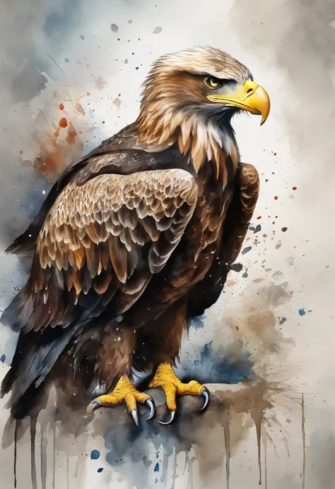 painting of an eagle with a splatter background and spray paint effect, by Eugeniusz Zak, watercolor art, by Károly Lotz, watercolor painting, watercolor painting style, watercolor detailed art, by Reuben Tam, watercolor digital painting, watercolor , mast...