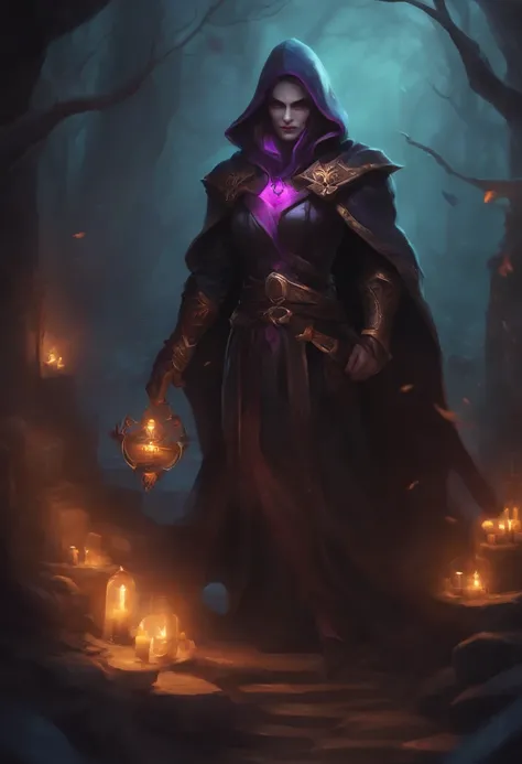 Чемпион Виего по League of Legends,  A Necromancer, with a bare torso and a sly smile, gloomy atmosphere