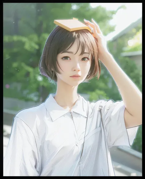 anime girl with a breads on her head and a white shirt, anime realism style, makoto shinkai art style, in an anime style, in style of makoto shinkai, makoto shinkai. digital render, makoto shinkai style, inspired by Ma Yuanyu, in anime style, realistic ani...