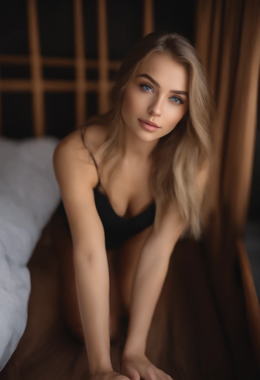 Arafed Full Woman, Sexy Girl with Blue Eyes, , Ultra Realistic, Meticulously Detailed, Portrait of Sophie Mudd, Blonde Hair and Big Eyes, Selfie of a Young Woman, Bedroom Eyes, Violet Myers, No Makeup, Natural Makeup, Looking Directly at the Camera, face a...