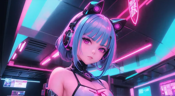 (obra prima) Menina de anime, Cyberpunk, Neon light, futurista, 2077