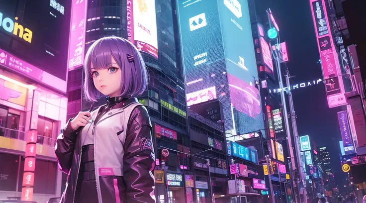 (obra prima) Menina de anime, Cyberpunk, Neon light, futurista, 2077