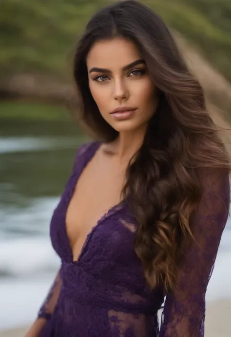 Femme Latina avec robe noir, jolie fille aux yeux bruns, Portrait Sophie Mudd, cheveux bruns et grands yeux, selfie of a young woman, Bali sur la plage, Violet Myers, ohne Maquillage, maquillage naturel, Look directly into the camera, Visage avec Artgram, ...