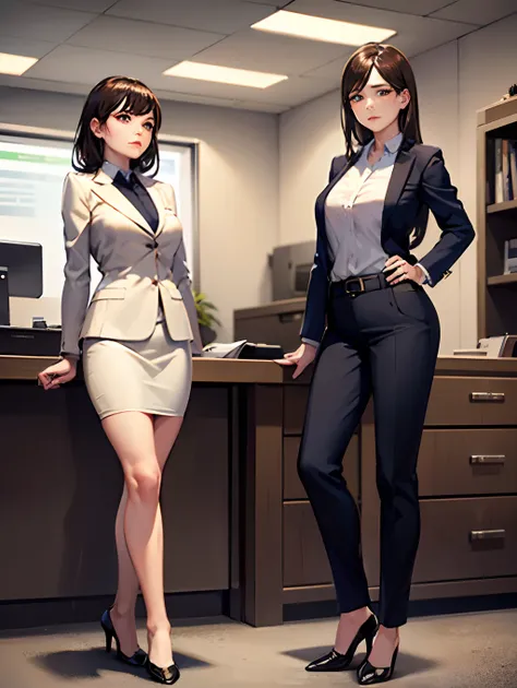 Best Quality, masutepiece, beautiful mature women、Beautiful face、Strong-minded woman、Office Suits、brown haired、Brown-eyed、Longhaire、Undersized eyes、Full body like、s Office、Commercial photocopier、Photocopier available