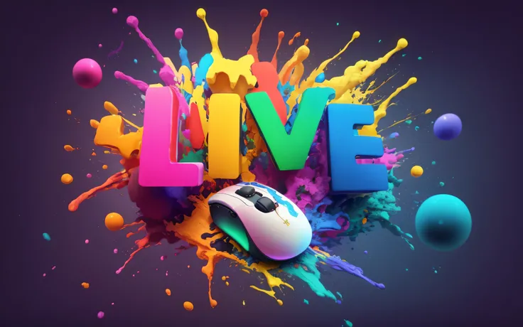 um close up de um mouse de computador com tinta colorida sobre ele, cores vivas, livestream, Imagens ao vivo, cinema 4d render colorido, viver, Gotejamento HD colorido, salpicos de cor, Symbols of living, live performance, arte digital colorida, imagem col...