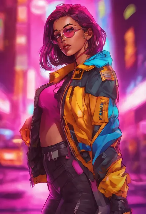 (dark shot:1.1), epic realistic, portrait of halo, female; athletic build, sunglasses, blue eyes, tartan scarf, (brown leather bomber jacket:1.2), (tight fitting, black, see thru tank-top:1.1) auburn hair by atey ghailan, by greg rutkowski, by greg tocchin...