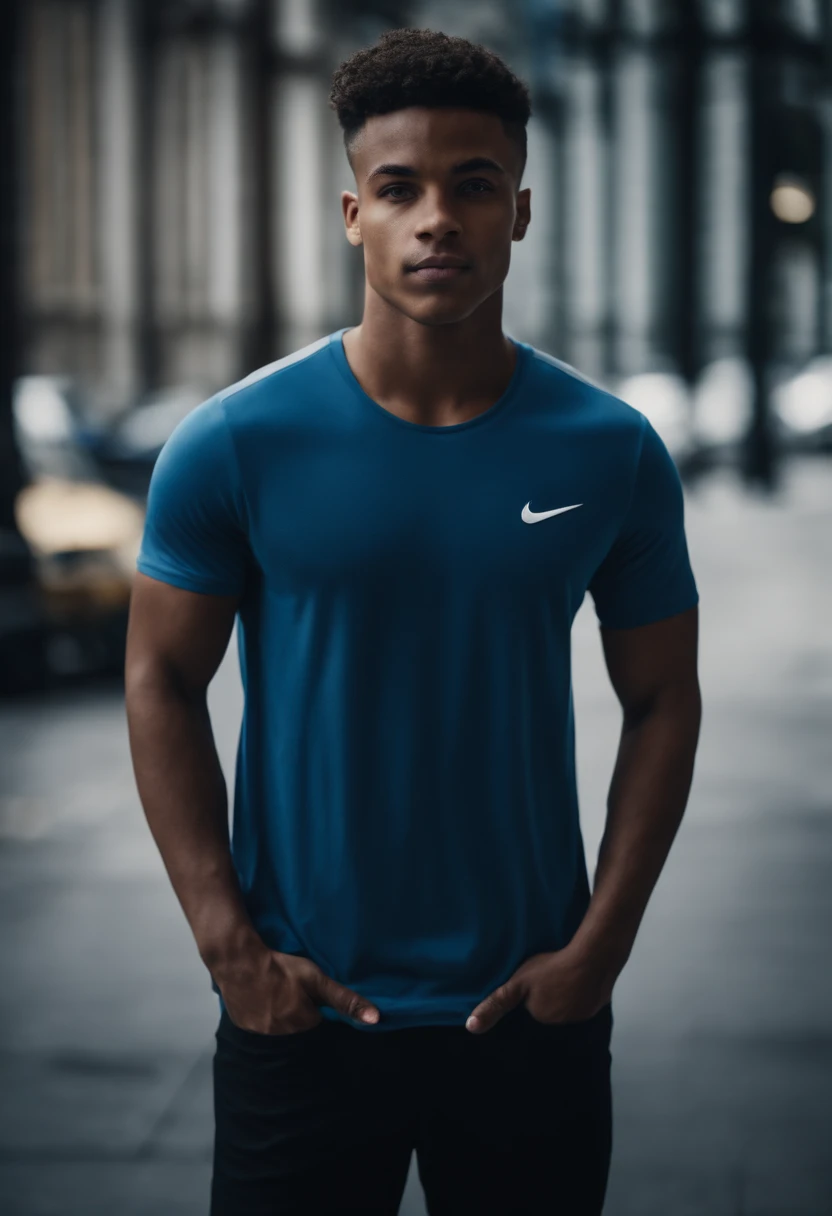 Mixed-race young man with blue eyes and short hair, Dressed in Nike from head to toe