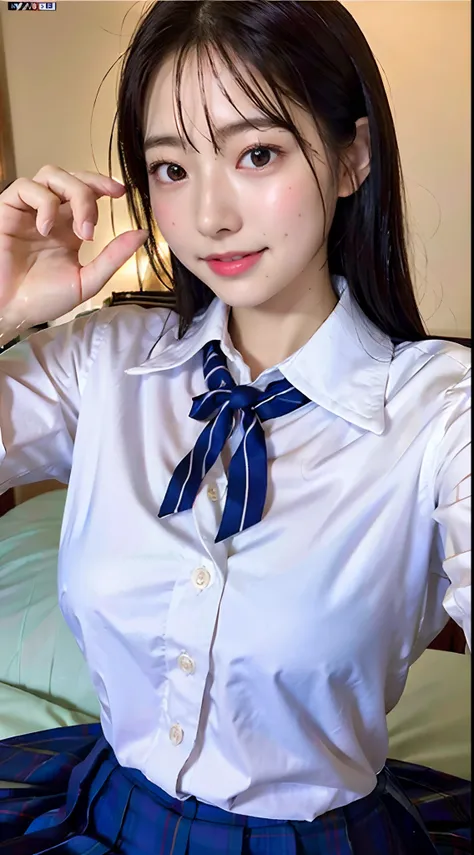 ulzzang-6500-v1.1, (Raw photo:1.2), (Photorealism), Beautiful detailed girl, Very detailed eyes and face, Beautiful detailed eyes, Huge file size, (Big), High Resolution, Very detailed, Best quality, [Masterpiece:1.6], [JK Uniform], Illustration, Very deta...