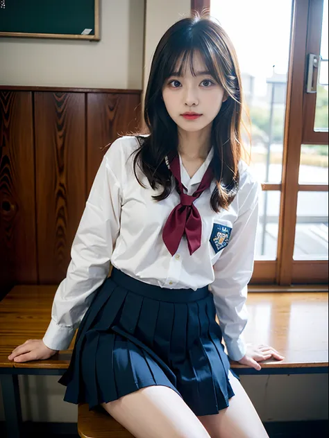 Woman in arafly clothes sitting on chair in school uniform, Korean Girl, jaeyeon nam, captured on canon eos r 6, Sailor Uniform, Cute Schoolgirl, a hyperrealistic schoolgirl, taken with canon 5d mk4, a hyperrealistic schoolgirl, girl wearing school uniform...