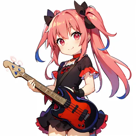 Pink hair playing guitar、anime girl wearing a black dress, anime moe art style, small curvy loli, bassist, marin kitagawa fanart, mika kurai demon, (Anime Girl), official artwork, small loli girl, lolish, High quality anime art style, Lori, Anime visuals o...