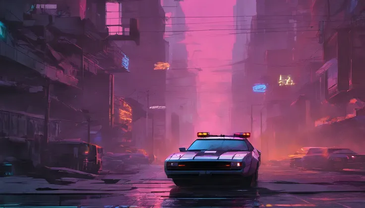 Colorful car muscle, Grey dystopian city, soprando cores para fora de seu tubo de escape, Return color to the city, illustration, ultra-detalhado, Realistic, cores vibrantes, studio lighting, paisagem urbana, alta resolução, HDR, dynamic lighting, smoke bi...