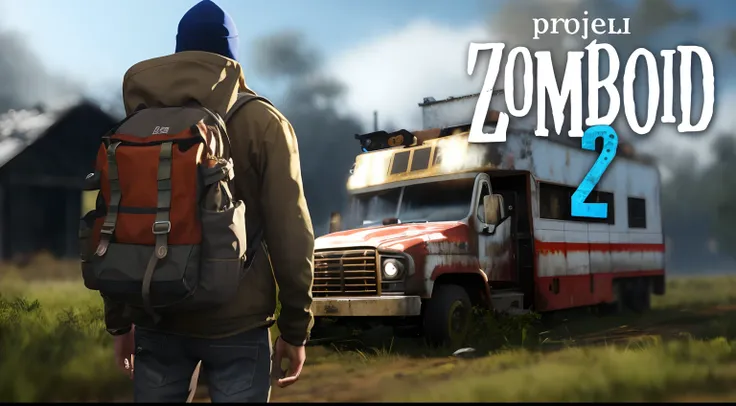 a closeup of a person with a backpack walking in front of a truck, desolado com zumbis, 7 dias para morrer zumbi, dayz, arte cha...