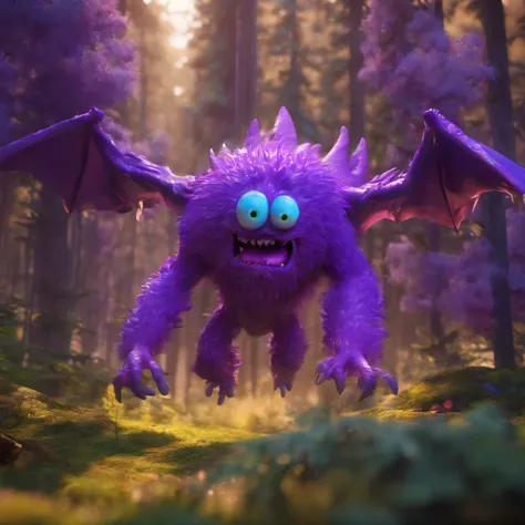 Purple Monster, flying over the forest