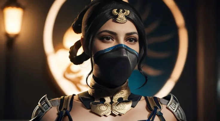 (foto de alta qualidade, ultra realista, 8k, personagem do jogo mortal kombat), mileena super bela com seu traje roxo, foto tira...