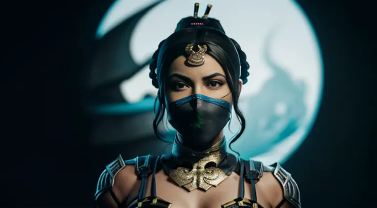 (Foto de alta qualidade, ultra realista, 8k, personagem do jogo MORTAL KOMBAT), Mileena super bela com seu traje roxo, foto tirada de corpo inteiro e de longe, normal hands, dedos detalhados, obra-prima, (realista 8k, foto-realista: 1.37), realista detalha...