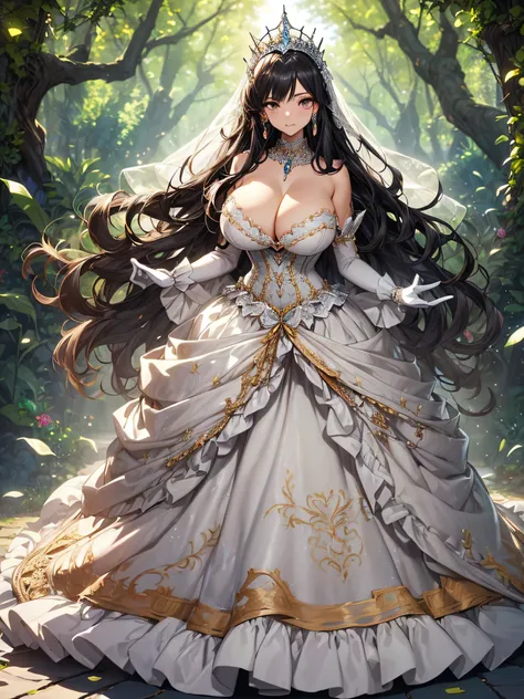 ((anime artstyle)),(Masterpiece),(Best Quality), (Super Detail),((Very Delicate and Beautiful)),cinematic lighting,1 girl,((full body portrait)),((standing in garden)),((solo)),(((1 fairytale princess in gorgeous embroidery and jeweled extremely gorgeous c...