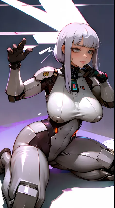 beautiful cyborg woman with metallic body, random sexy pose