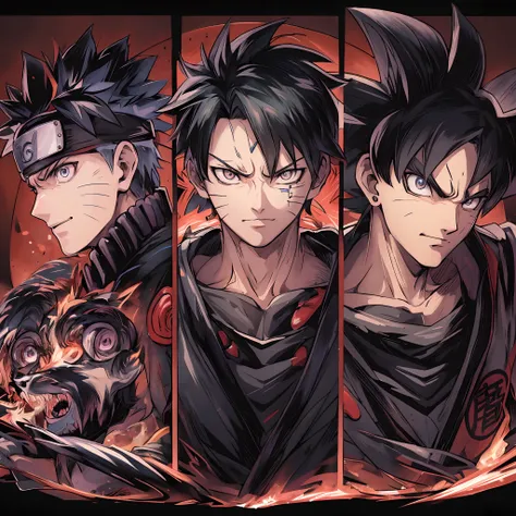 three anime characters with different expressions and colors, epic anime style, shonen anime, 4 k manga wallpaper, shonen jump, shonen style, anime wallaper, trending anime art, trending anime artwork, anime!!!!, anime hd, naruto artstyle, anime style 4 k,...